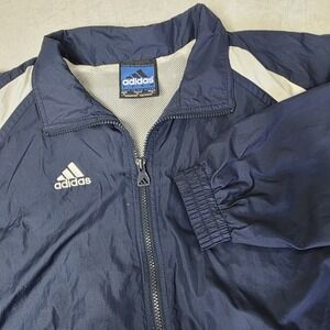 VTG Adidas Track Jacket Mens Small Blue Full Zip Windbreaker Y2K Retro Sport